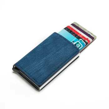 

YAMBUTO Single Box Fashion Denim Wallet Men Women Clutch 2020 New Anti RFID Card Holder England Style Pop-up Metal ID Card Case