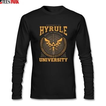 

Men 100% Cotton Grunge Zelda Logo Hyrule University T-shirt Man Cool Tee Shirts Abstract Printing Long Sleeve Men's T Shirts Top