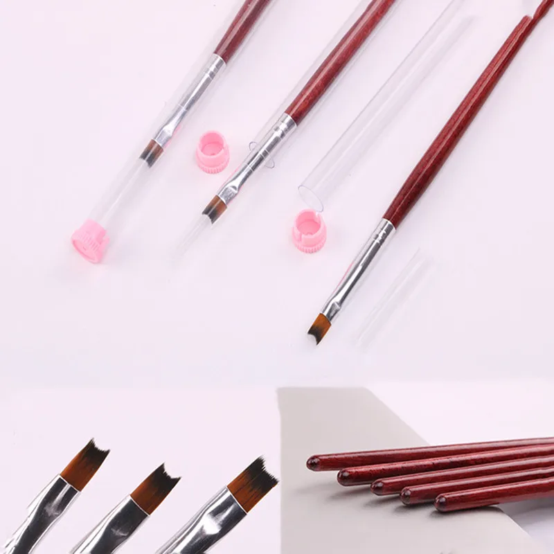1pc pole nail flower pen Brush Acrylic UV Gel Nail Art Builder Crescent shaped professional painted carved nail tool 6