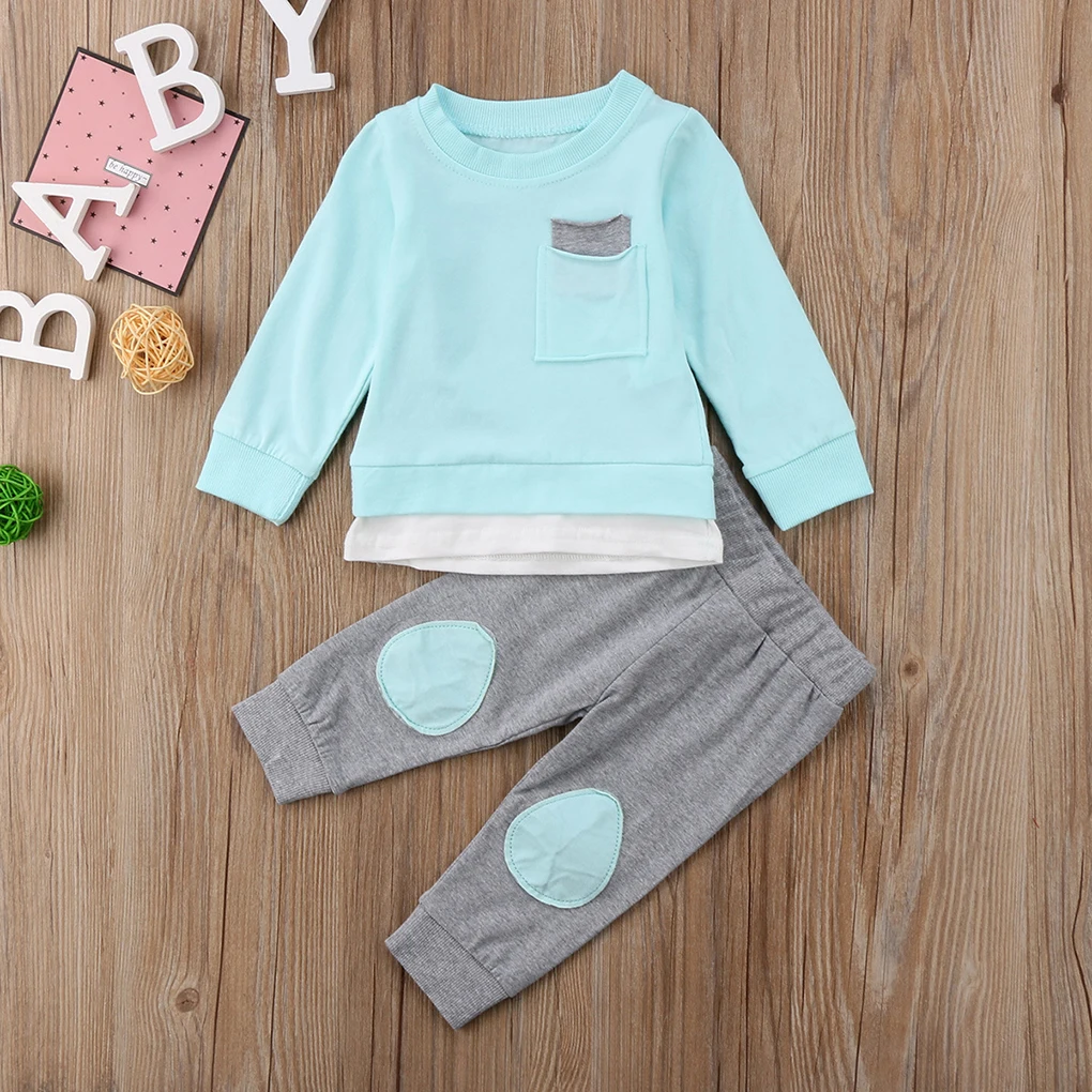 Новые детские толстовки с капюшоном, штаны, комплект одежды для новорожденных, Лоскутная Толстовка с круглым вырезом и длинными рукавами, брюки