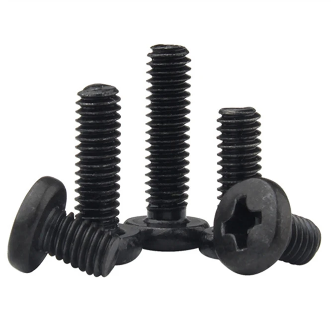100pcs International standard M3 M4 Metric Threaded Black Steel Phillips Pan Head Cross Round Screw Bolt 4mm-16mm Machine screw