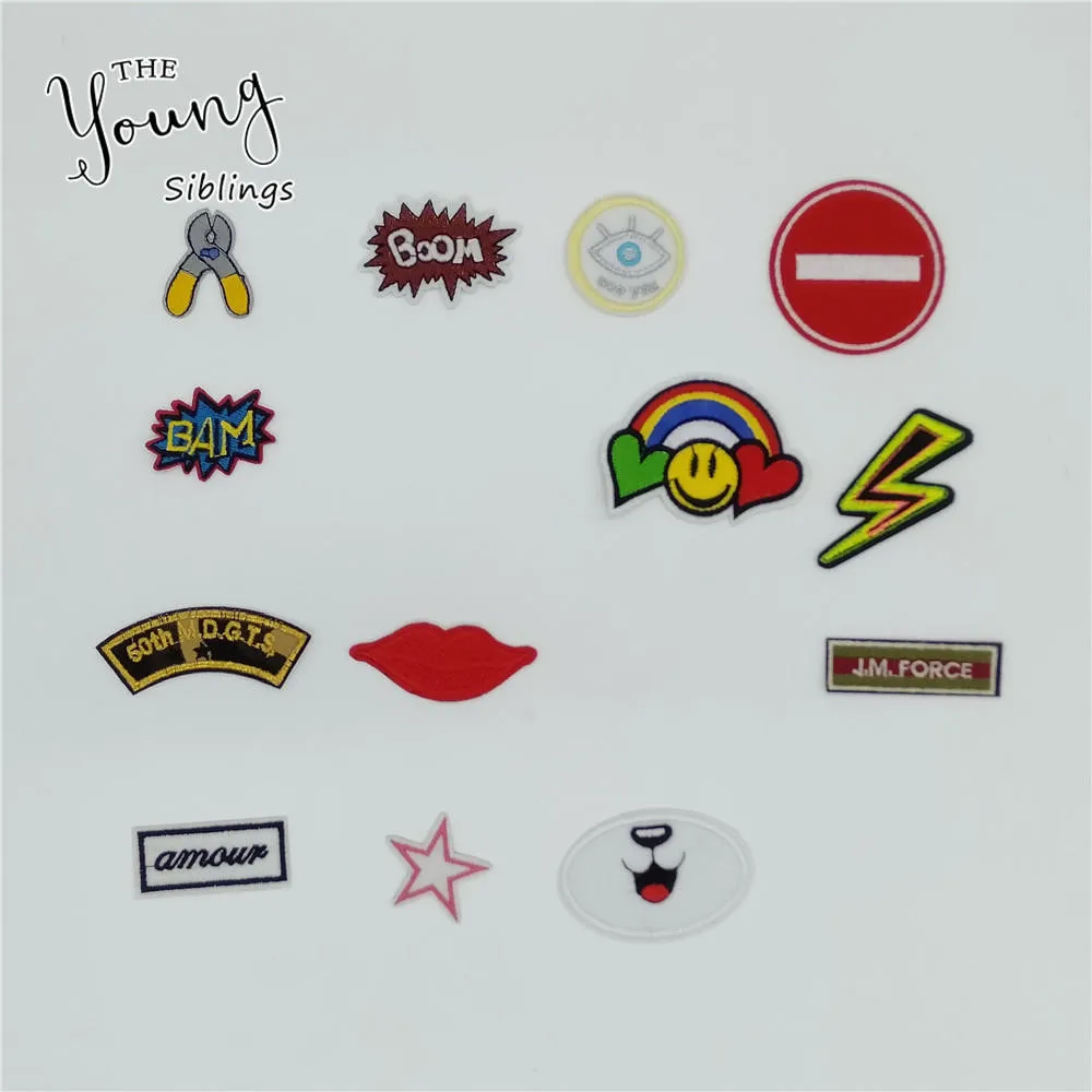 

High quality Kids Hot melt adhesive Applique Embroidery patches stripes Sewing DIY Badges Craft Clothing Accessories C5059-C5077