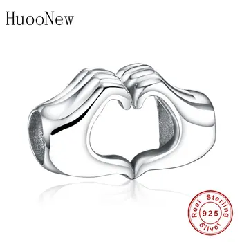 

2019 Hands To Heart Gesture Beads Fit Original Charms Bracelet Bangles Berloque 925 Sterling Silver Jewelry Gift Pulsera