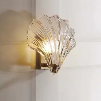 

Post-modern luxury brass wall lamp Nordic shell shape creative glass wall light fixture bedside restaurant stairs aisle sconces