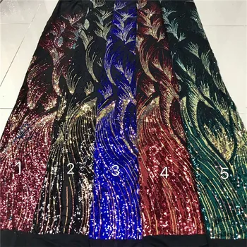 

High Quality French Nigerian Sequins Net Lace, 2020 green African Tulle Mesh Sequence Lace Fabric For Party Dress 5 Yards/lot