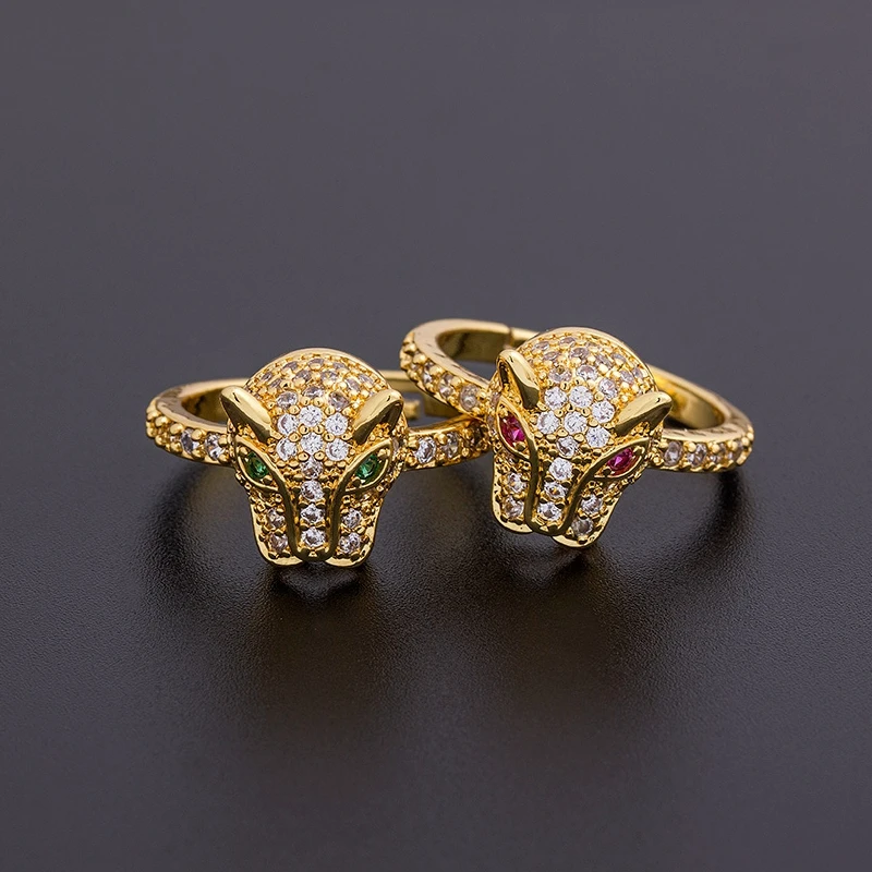 

Fashion Personality Leopard Head Design Copper Zircon Wedding Ring Men and Women Open Ring Best Party Birthday Gift Jewelry