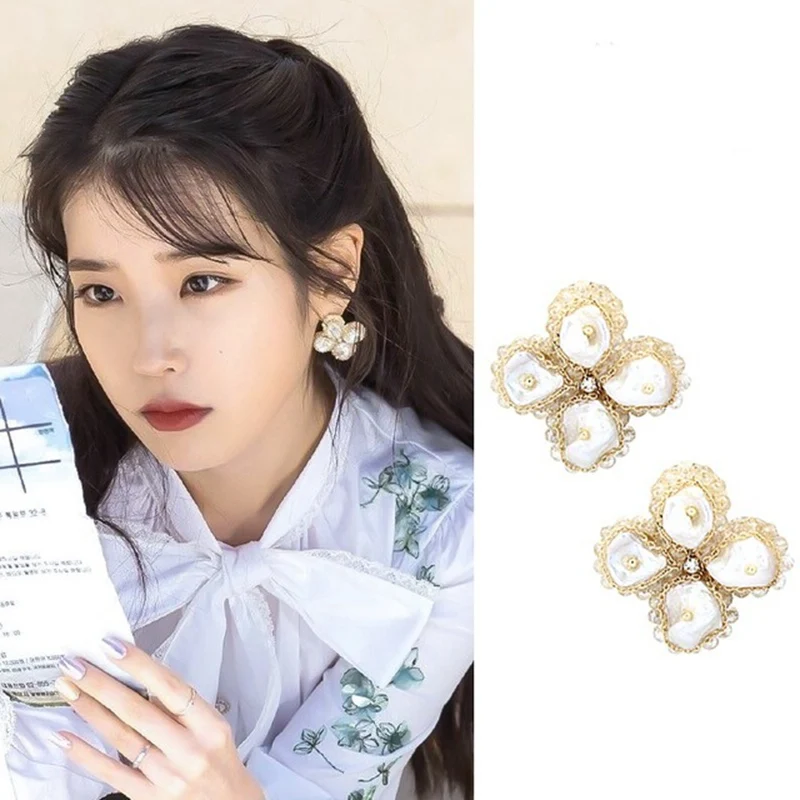MENGJIQIAO корейский ТВ Звезда Винтаж Ручная работа; пресноводный жемчуг цветок серьги гвоздики для женщин металлическая линия свадебные ювелирные изделия Oorbellen