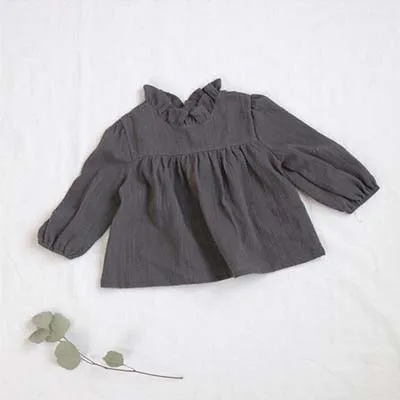 VV115 gray Новинка года; Японская Повседневная Блузка для маленьких мальчиков и девочек; льняная верхняя одежда с длинными рукавами; Осенняя детская футболка - Цвет: VV115 gray