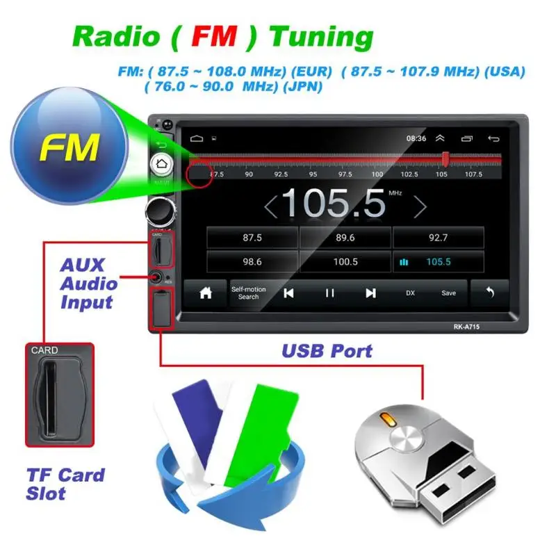 A715 7 дюймов Android 8,1 автомобильный стерео gps wifi FM радио головное устройство MP5 плеер