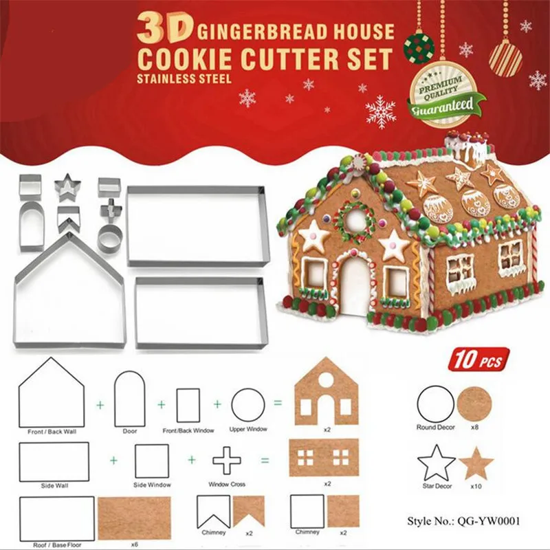 Stainless Steel Christmas Cookie Cutters Set Mold Gingerbread House Biscoito Biscuit Mould Xmas Tree Baking Accessories
