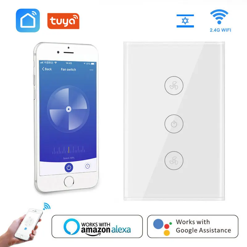 

Tuya Smart Life WiFi Smart Ceiling Fan Wall Switch APP Remote Timer and Speed Control Compatible with Alexa and Google Home mini