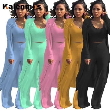 

KALENMOS Three Piece Set Women Outfit Long Sleeve O-neck Cardigan Matching Top and Pants Sets Spring Autumn Work Suits Tracksuit