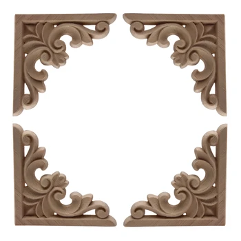 

Natural Retro European Long Leaves Large Wooden Window Cabinet Corner Doors Wood Carving Lines Wood Applique Wood Decal Hot Sale