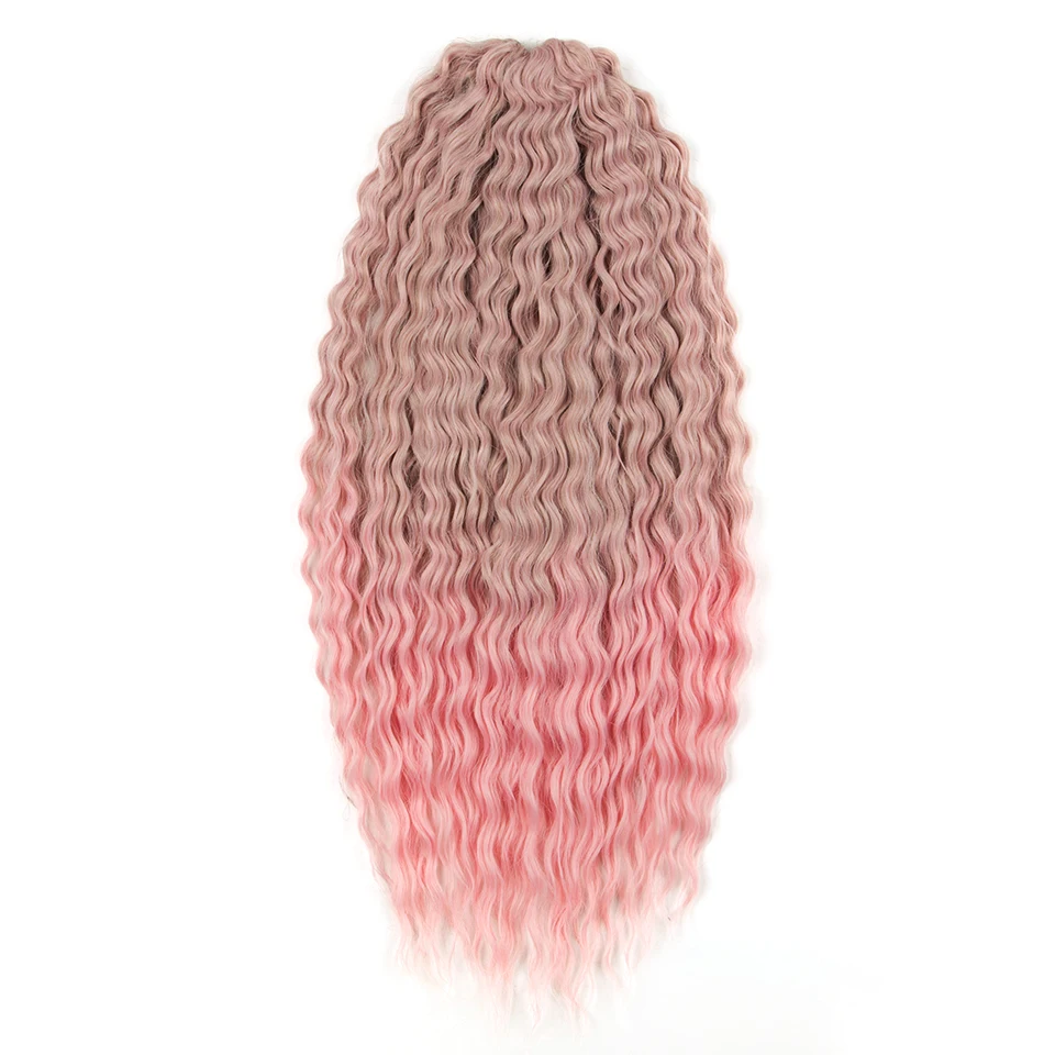 FASHION IDOL Soft Water Wave Twist Crochet Hair Synthetic Braid Hair Ombre Blonde Pink 22 Inch Deep Wave Braiding Hair Extension