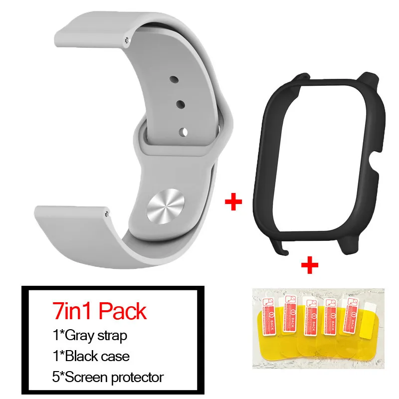 gray-black 7в1 умные часы аксессуары для Huami Amazfit GTS ремешок силиконовый Смарт Браслет полосы для Amazfit gts чехлы Защита экрана - Цвет: gray-black