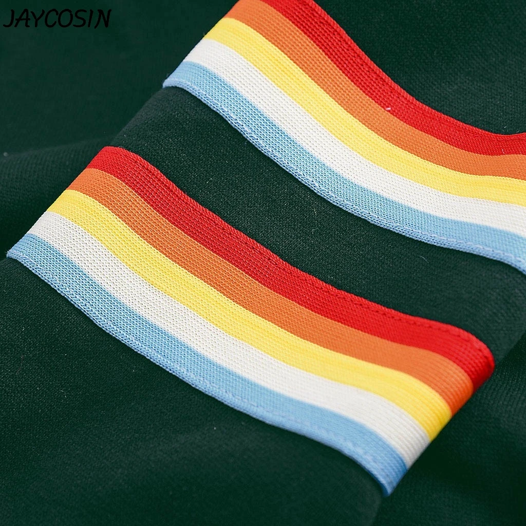 JAYCOSIN размера плюс женская толстовка в радужную полоску с длинным рукавом толстовки с капюшоном свободная Длинная толстовка платье пуловер Топы s17