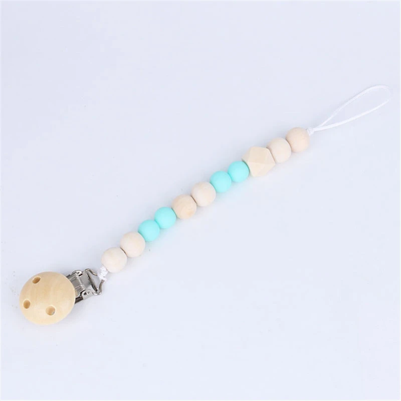 teether chain Прищепка для соски цепь мультфильм Динозавр Прорезыватель деревянные бусины пустышка Клип пустышка жевательный поводок соска держатель Прорезыватель - Цвет: teether chain