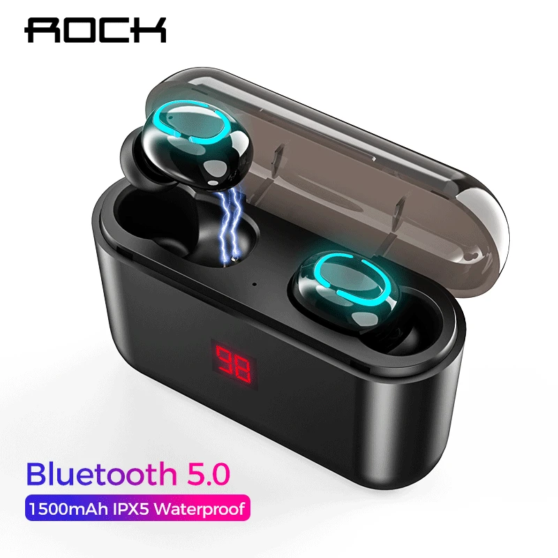 

ROCK Bluetooth 5.0 Earphone HBQ TWS Wireless Sport Handsfree Earbuds 3D Stereo Gaming Headset With Mic 1500mAh Charging Box