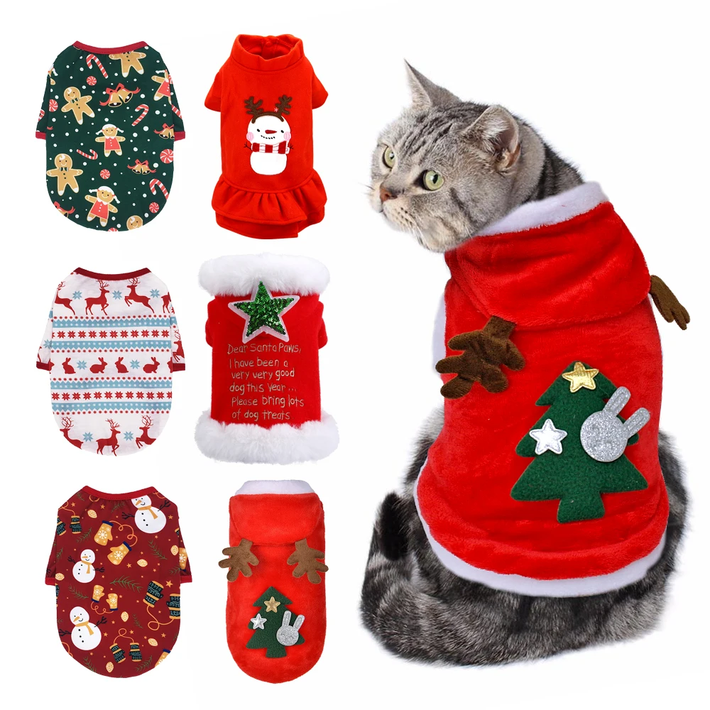Ropa de Navidad para gatos, disfraz para perros pequeños, ropa de Papá Noel, cálida para perros, traje para cachorros, ropa con capucha mascotas -