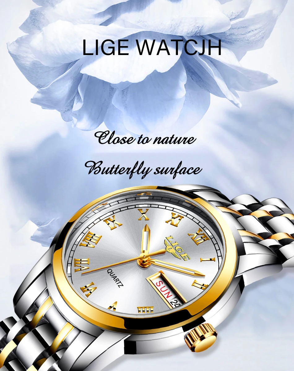 LIGE Fashion Women Watches Gold Blue Ladies Bracelet Watches Reloj Mujer 2020 New Creative Waterproof Quartz Watch For Women+Box