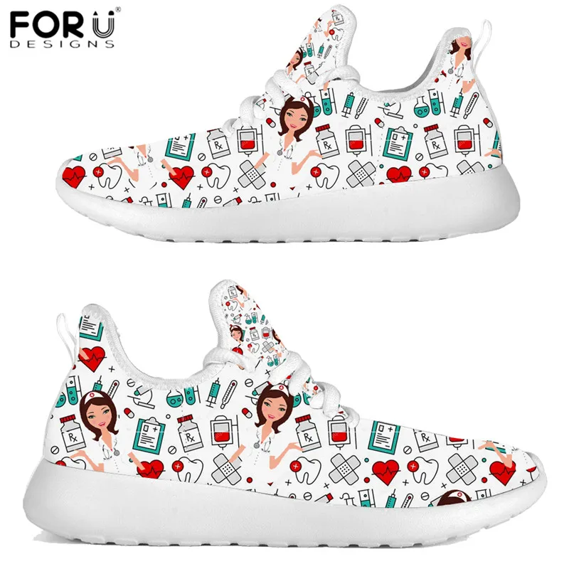 FORUDESIGNS/повседневные женские туфли на плоской подошве с милым принтом медсестры, доктора, вязаные осенние кроссовки для девочек-подростков, удобная дышащая обувь, Zapatos - Цвет: HMF1608Z61