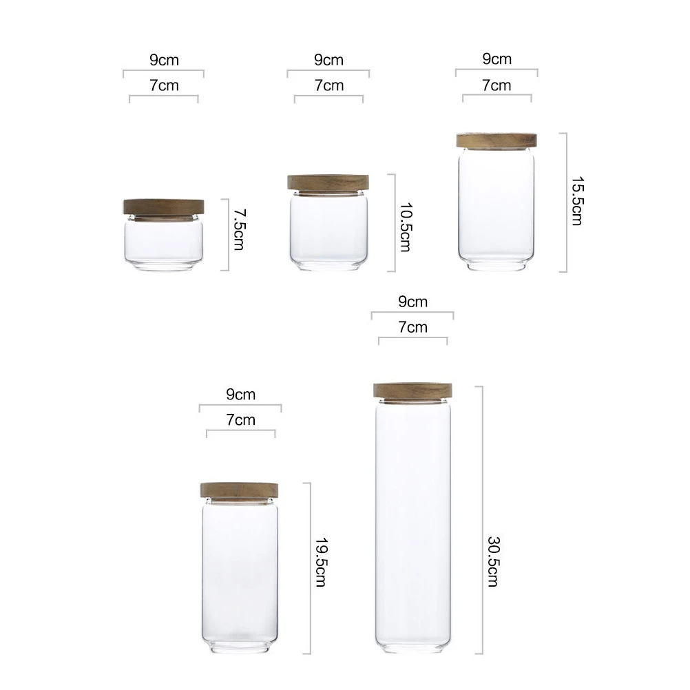 Wooden Lid Candy Jar High Borosilicate Transparent Glass Storage Tank Durable Food Grain Container For Seasoning Spice Candy