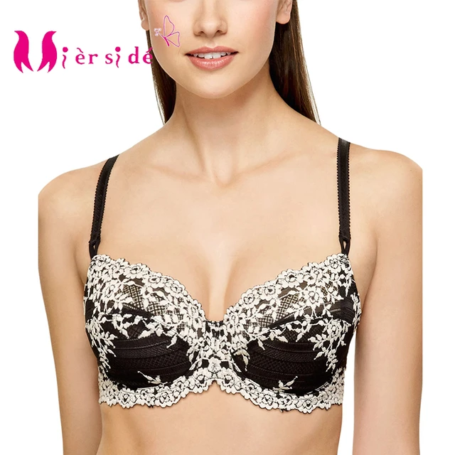 Mierside S-187B Transparent White Embroidered Flower Black/Pink Lace Bra  Minimizer Sexy Women Lingerie 34/