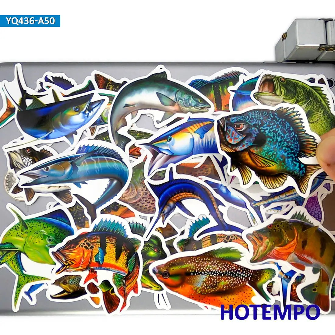 50Pieces Go Fishing Style Marine Fish Stickers for Fisherman Boat Phone Luggage Scrapbook Motorcycle Bike Car Laptop Sticker Toy
