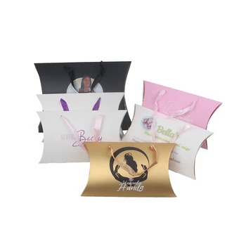 

Custom logo printing Virgin Hair extension bundles packaging paper box with handle