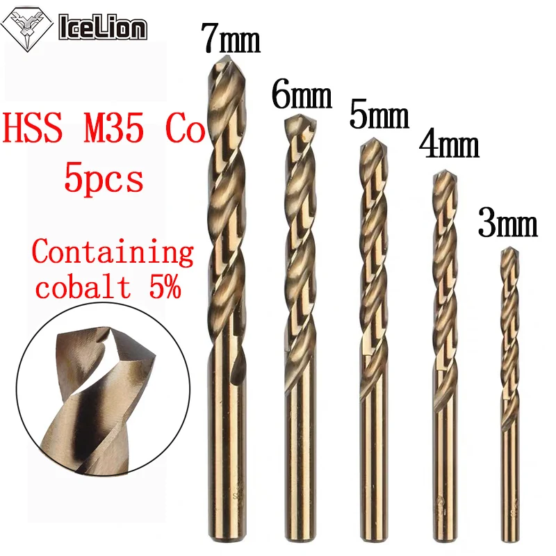 5pcs Cobalt Drill Bits For Metal Wood 