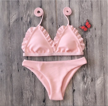 

Hirigin 2020 New Bikinis Set Women Swimwear Paded Bikinis Swimsuits Women Ruffle Vintage Bake Hasp Bathing Suits