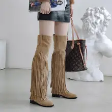Женская обувь; женские сапоги; сапоги до колена; однотонные модные бархатные сапоги с кисточками; Новинка года; зимние теплые удобные сапоги; X81