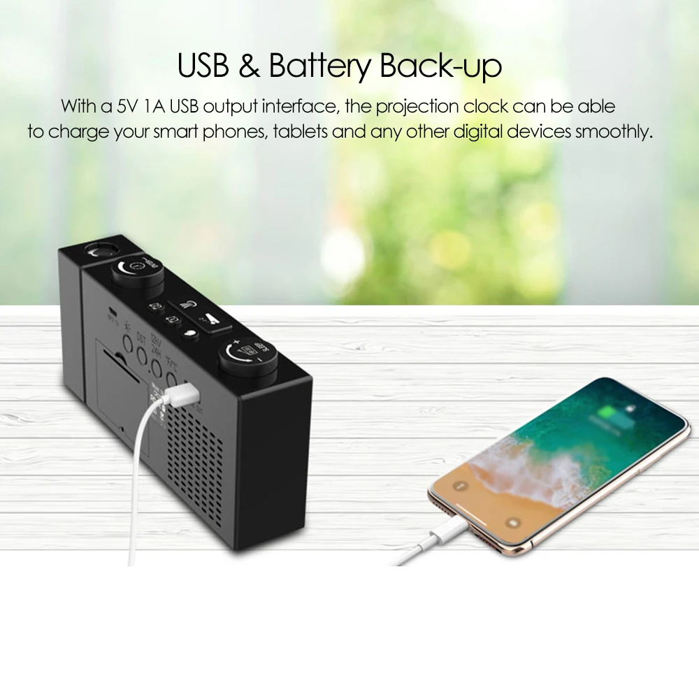 Digital Alarm Clock FM Projection Radio Alarm Clock with Snooze Thermometer Table Clock USB LEDs Alarm Clocks