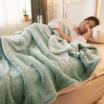 

Green fleece blankets and throws Adult Thick Warm winter Blankets Home Super Soft duvet luxury solid Blankets On twin Bedding