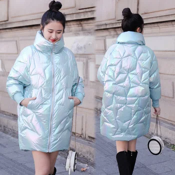 

Sharezz Winter 90% White Duck Down Jacket 2020 New Fashion Mid-length Loose Thick Stand Collar Colorful Bright Coat Pink Parkas