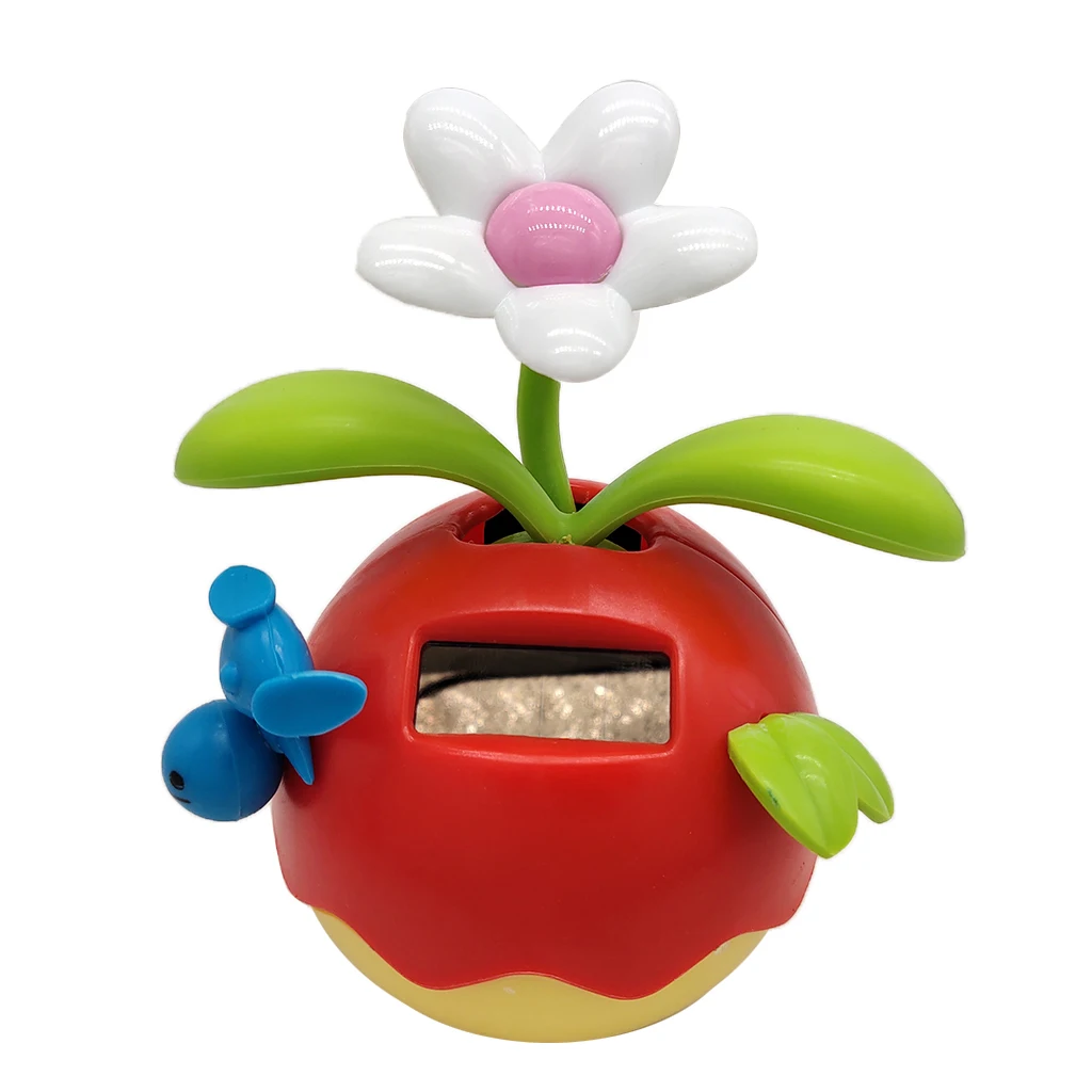 Solar Powered Cute Apple Flower Bobble Figure Doll Kids Toy Gift Home Office Car Decoration