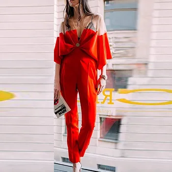 

Jumpsuit Elegant Woman Party Women Elegance Sexy Summer Autumn 2020 New Strapless Pants Red Overalls High Waist Polyester Solid