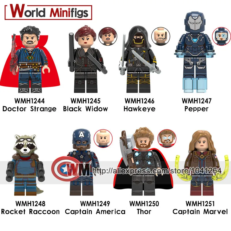 

Single Avengers 4 Endgame Doctor Stranger Black widow Pepper Rocket Raccoon Thor Captain Marvel Building Block Toys For Children