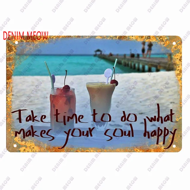 Beach Metal Sign Tin Vintage Summer Beach Plates Relax Metal Wall Sign Pool Tiki Bar Pub Seaside Ocean Happy Place Decoor WY161 6