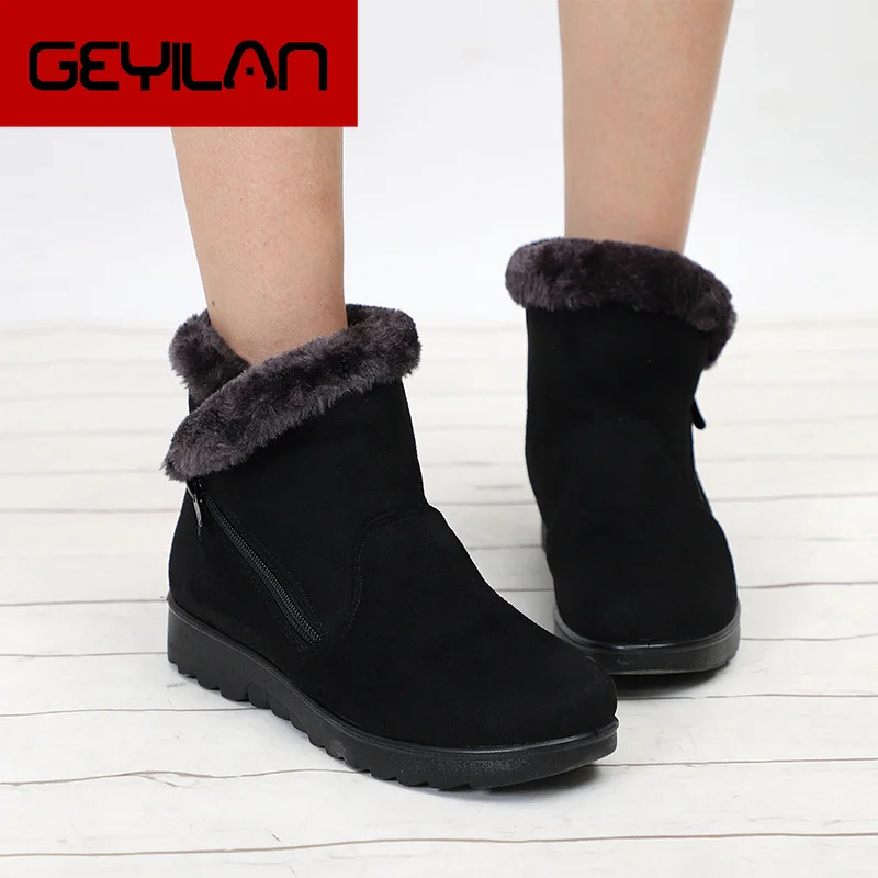 

Women Warm Fur Plush Winter Snow Boots Plus Size Ankle Boots Ladies Suede Zip Mother Shoes Female Fashion Comfort Footwear