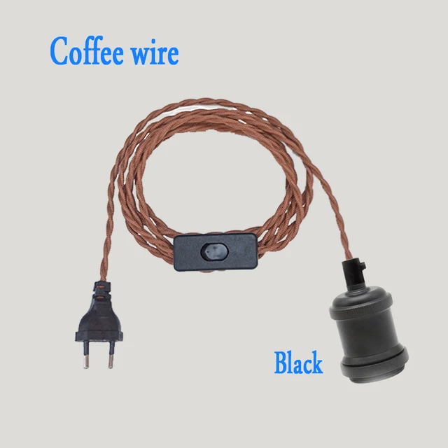 Vintage Power Cords EU Plug With Line Switch E27 LED Lights Edison Bulbs Incandescent Lamps Socket Twisted Wire Cord Lamp Hoder coffee D