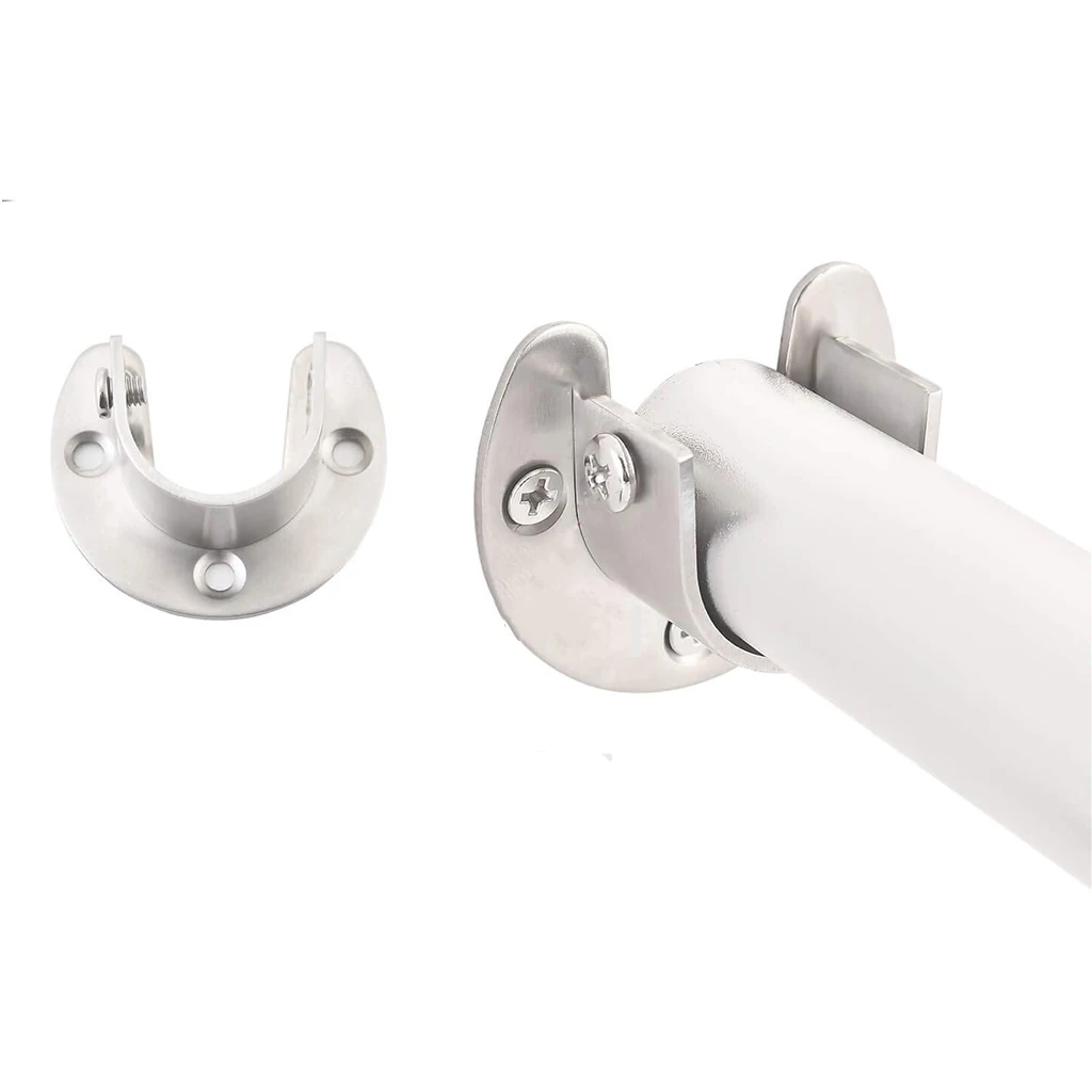 Stainless Steel Shower Curtain Closet Rod Bracket Support Holder U Shape Socket Brace Pole Supporter With Mounting Screws 2Pcs