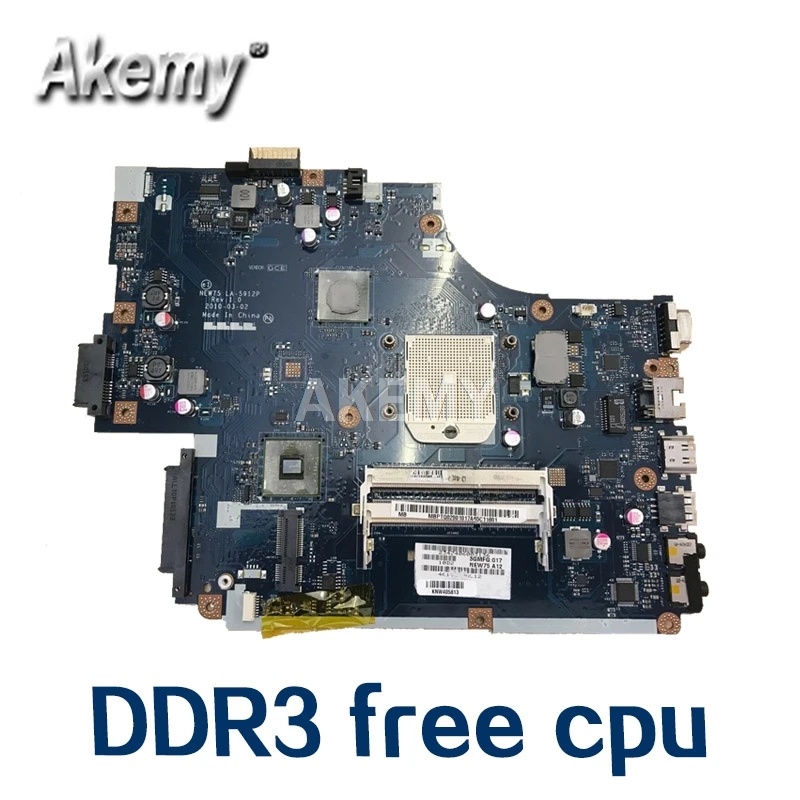 Laptop motherboard For Acer aspire 5551 5551G E640 DDR3 free cpu NEW75 LA-5912P MBNA102001 MB.NA102.001 Mainboard afbeelding