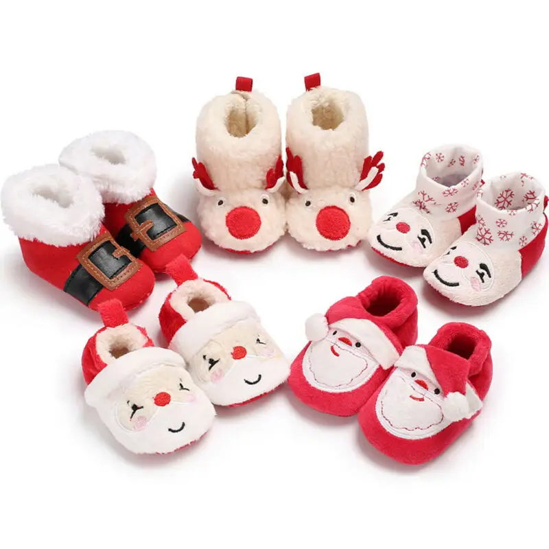 Рождественская обувь для новорожденных мальчиков и девочек от 0 до 18 месяцев милые зимние теплые детские кроссовки для вечеринки