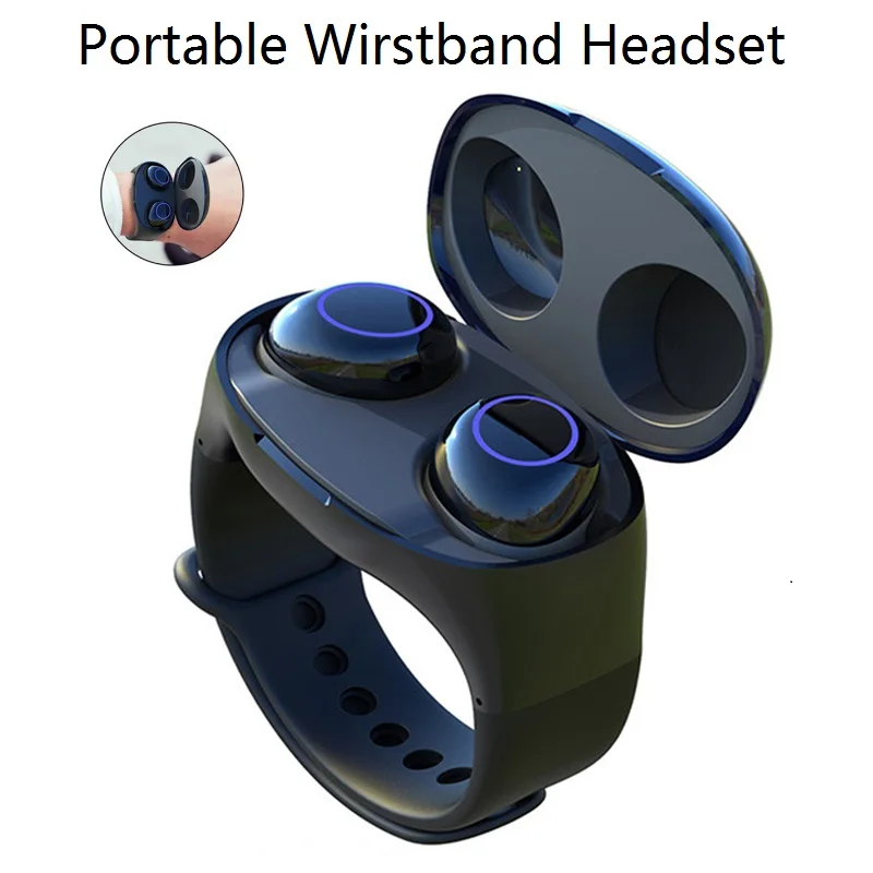

TWS 2 In 1 Bluetooth 5.0 Wireless with Mic Earphones Sport Handsfree Earbuds Headset with Smart Wristband Watch Bracelet HM50