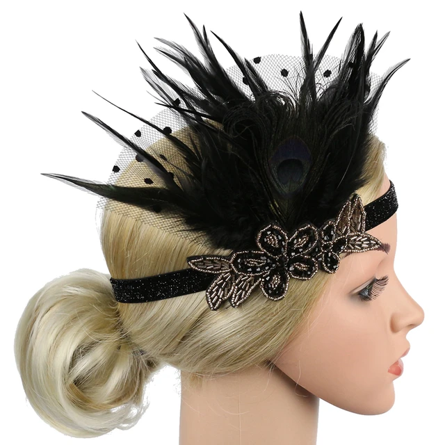 Bandeau de paon des années 1920 Casque vintage des années 20 avec plume de  paon pour femme Années 1920 Flapper Headpiece Accessoires pour cheveux pour  cosplay Costume Party Halloween 