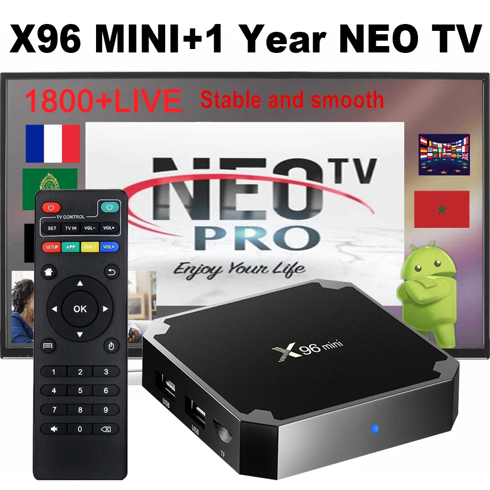 

X96 Mini Android 7.1 TV BOX with 1 Year NEO Pro IPTV Subscription Smart Set Top Box Amlogic S905W 2.4GHz WiFi 4K HD Media Player