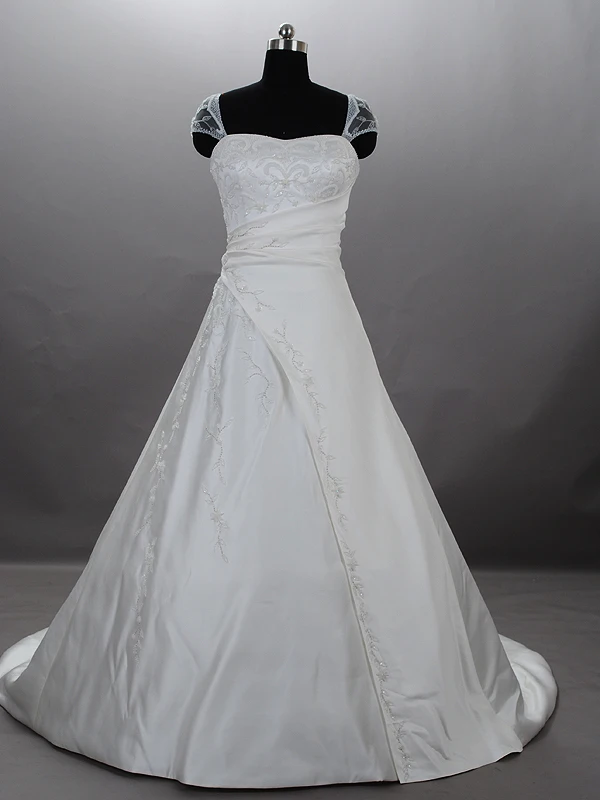 

2018 Sweetheart Long Satin Bridal Gown Cap Sleeve Sweep Train 2018 vestido de noiva party Gowns mother of the bride dresses