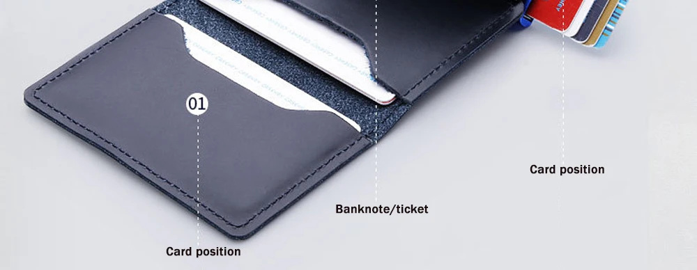 VM FASHION KISS RFID Genuine Leather Minimalist Wallet DIY Metal Aluminum Safe Purse Credit Id Business Card Holder Cardholder