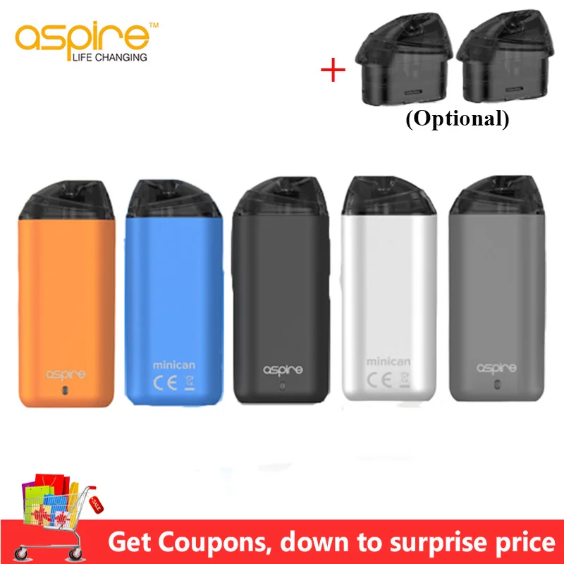 Original Aspire Minican Kit de batería de 350mAh 2,0 ml Minican cápsula con 1.2ohm de malla de bobina Kit de cigarrillos electrónicos y de vapor pk AVP Pro Kit
